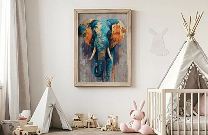 Regele culorilor - tablou - Elefant în abstractizare modernă cu accente aurii 67