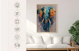 Regele culorilor - tablou - Elefant în abstractizare modernă cu accente aurii 67