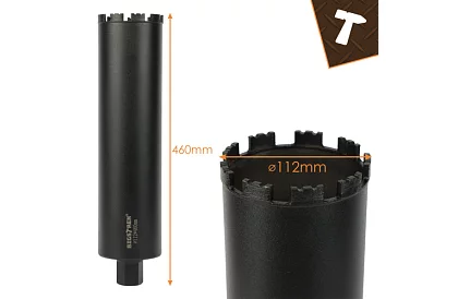 Burghiu diamantat cu miez 112 × 460 mm - 1.1/4 UNC pentru beton, piatră și beton armat