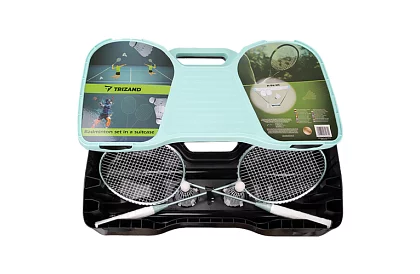 Set de badminton 4 în 1 – plasă, 2 rachete, mingi, geantă