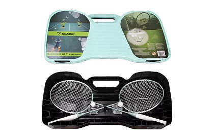 Set de badminton 4 în 1 – plasă, 2 rachete, mingi, geantă