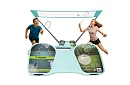Set de badminton 4 în 1 – plasă, 2 rachete, mingi, geantă