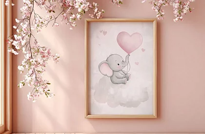 Elefantel cu balonul dragostei - imagine - Pui de elefant cu inimă roz 71
