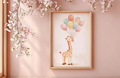 Girafa cu baloane - imagine - Girafa veselă cu baloane colorate 75