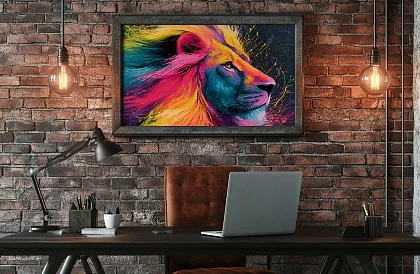 Regele junglei neon - imagine  - Leu colorat în stil modern 84