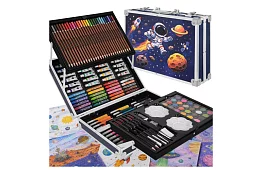 Set de materiale artistice pentru copii 145 de piese + husă XXL Astronaut