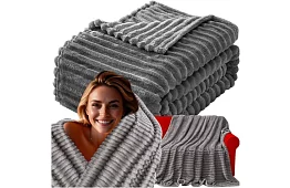 Plaid 160 × 200 cm – gri, microfibră, calitate premium