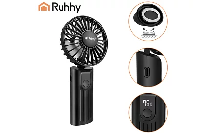 Mini ventilator portabil 2400 mAh USB-C – ventilator manual, de birou și suspendat