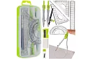Set geometric de 10 piese – compas, riglă, raportor și materiale didactice