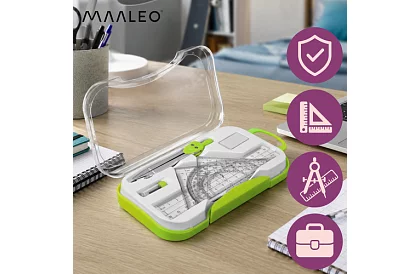 Set geometric de 7 piese – set școlar cu compas, riglă, raportor și unghiuri