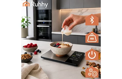 Cântar de bucătărie electronic de 5 kg cu Bluetooth, ecran LCD și analiză a caloriilor