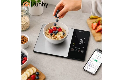 Cântar de bucătărie electronic de 5 kg cu Bluetooth, ecran LCD și analiză a caloriilor