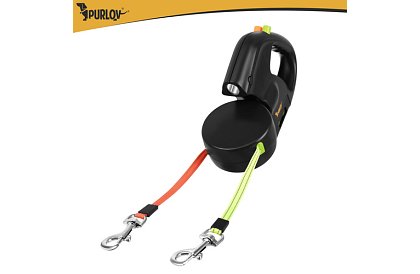 Automatice dublu Flexi lesă pentru 2 câini – 2 × 3 m, iluminare LED