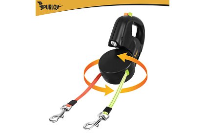 Automatice dublu Flexi lesă pentru 2 câini – 2 × 3 m, iluminare LED