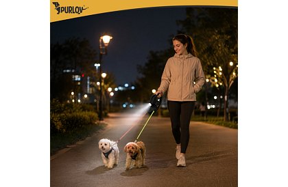 Automatice dublu Flexi lesă pentru 2 câini – 2 × 3 m, iluminare LED