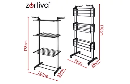 Răzătoare mare pliabilă pentru rufe cu roți - 3 niveluri, extensibilă, 178 cm