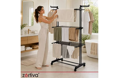 Răzătoare mare pliabilă pentru rufe cu roți - 3 niveluri, extensibilă, 178 cm