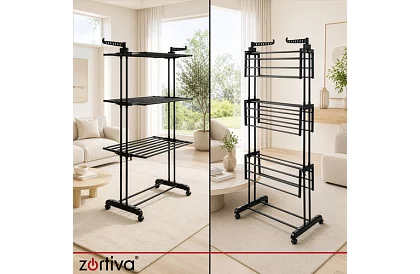 Răzătoare mare pliabilă pentru rufe cu roți - 3 niveluri, extensibilă, 178 cm