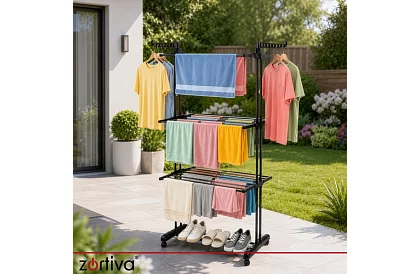 Răzătoare mare pliabilă pentru rufe cu roți - 3 niveluri, extensibilă, 178 cm