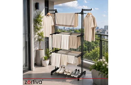 Răzătoare mare pliabilă pentru rufe cu roți - 3 niveluri, extensibilă, 178 cm