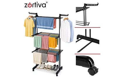 Răzătoare mare pliabilă pentru rufe cu roți - 3 niveluri, extensibilă, 178 cm