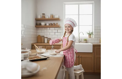 Set de gătit pentru copii Little Chef 7 în 1 – șorț, pălărie, mănuși și ustensile de bucătărie