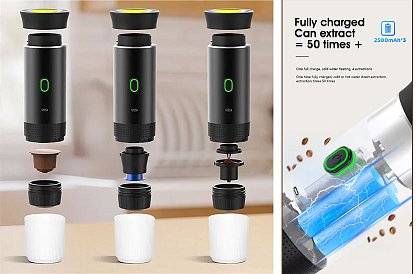 Espressor portabil 3 în 1 cu presiune de 20 de bari, USB-C și încălzire a apei