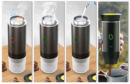 Espressor portabil 3 în 1 cu presiune de 20 de bari, USB-C și încălzire a apei