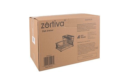 Suport pentru vase, cu două niveluri, mare de 43 cm - negru cu compartiment pentru tacâmuri