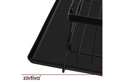 Suport pentru vase, cu două niveluri, mare de 43 cm - negru cu compartiment pentru tacâmuri