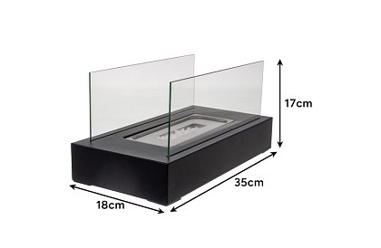 Camină liber biocamină 35 × 18 × 17 cm – fără fum, pe bioetanol, cu 2 pereți de sticlă