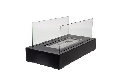 Camină liber biocamină 35 × 18 × 17 cm – fără fum, pe bioetanol, cu 2 pereți de sticlă
