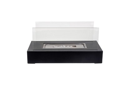Camină liber biocamină 35 × 18 × 17 cm – fără fum, pe bioetanol, cu 2 pereți de sticlă