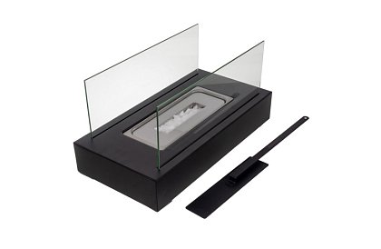 Camină liber biocamină 35 × 18 × 17 cm – fără fum, pe bioetanol, cu 2 pereți de sticlă