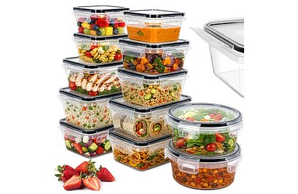 Containere pentru alimente 12 buc, 5 dimensiuni, pentru cuptor cu microunde, mașină de spălat vase și congelator