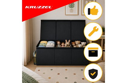 XXL cutie pentru jucării 132 l cu capac, organizator negru 94 cm