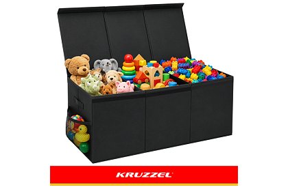 XXL cutie pentru jucării 132 l cu capac, organizator negru 94 cm
