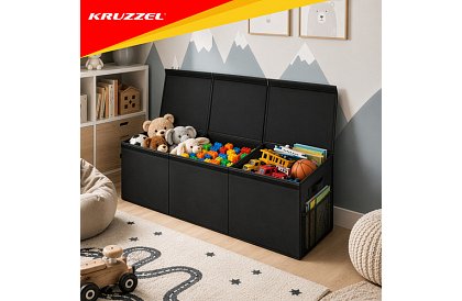 XXL cutie pentru jucării 132 l cu capac, organizator negru 94 cm