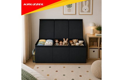 XXL cutie pentru jucării 132 l cu capac, organizator negru 94 cm