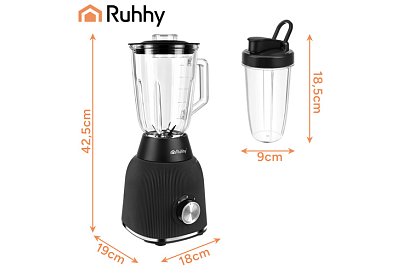 Blender din sticlă de 1200 W cu zdrobire de gheață, recipient din sticlă și 2 sticle portabile