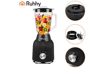 Blender din sticlă de 1200 W cu zdrobire de gheață, recipient din sticlă și 2 sticle portabile