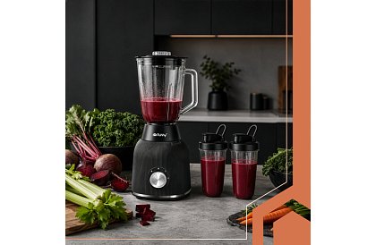 Blender din sticlă de 1200 W cu zdrobire de gheață, recipient din sticlă și 2 sticle portabile