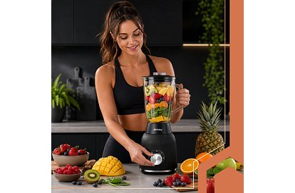Blender din sticlă de 1200 W cu zdrobire de gheață, recipient din sticlă și 2 sticle portabile
