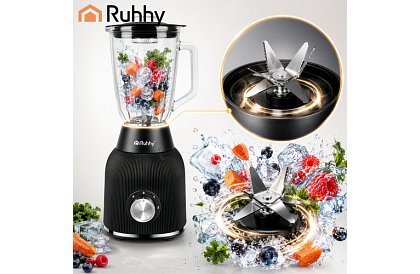 Blender din sticlă de 1200 W cu zdrobire de gheață, recipient din sticlă și 2 sticle portabile