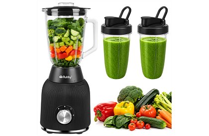 Blender din sticlă de 1200 W cu zdrobire de gheață, recipient din sticlă și 2 sticle portabile