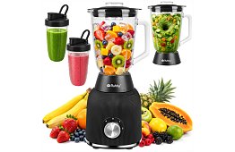 Blender din sticlă de 1200 W cu zdrobire de gheață, recipient din sticlă și 2 sticle portabile