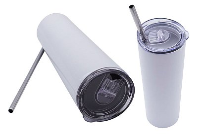 Cana termică de călătorie cu pai 590 ml – alb minimalist