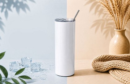 Cana termică de călătorie cu pai 590 ml – alb minimalist