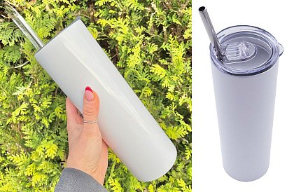 Cana termică de călătorie cu pai 590 ml – alb minimalist
