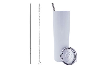 Cana termică de călătorie cu pai 590 ml – alb minimalist